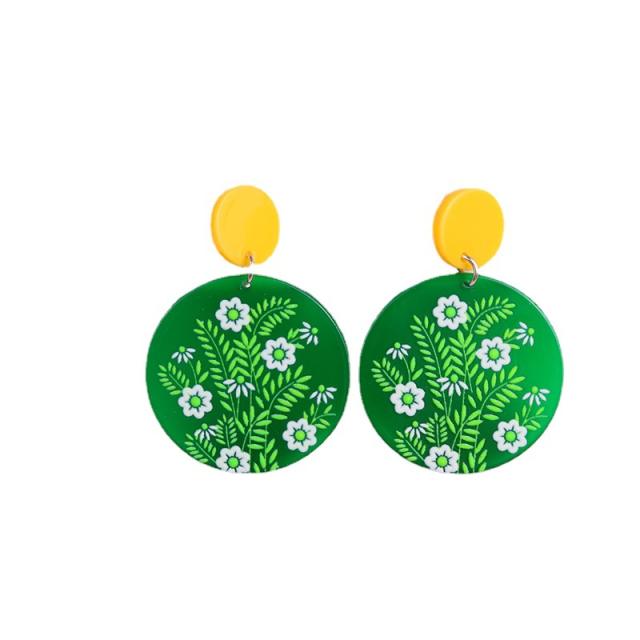 Summer cute floral round charm acrylic earrings