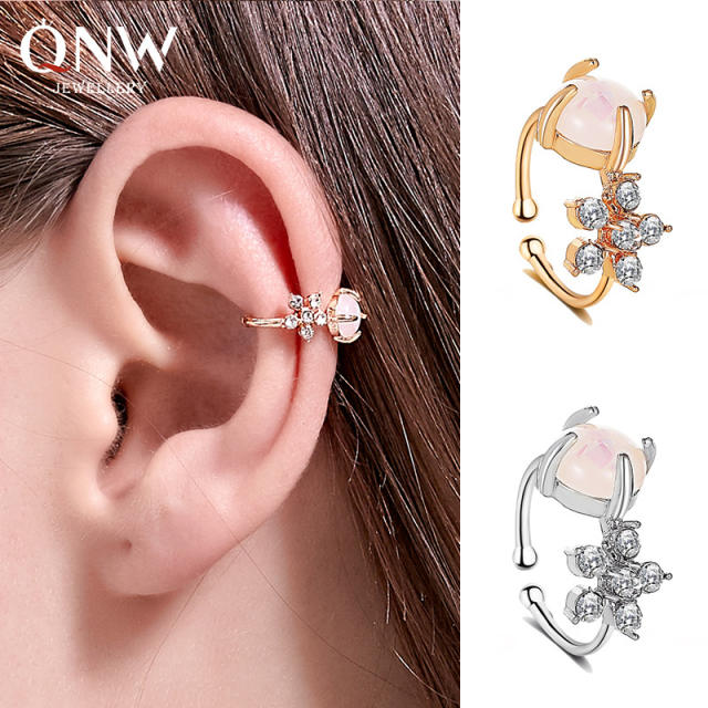 Diamond flower ear cuff