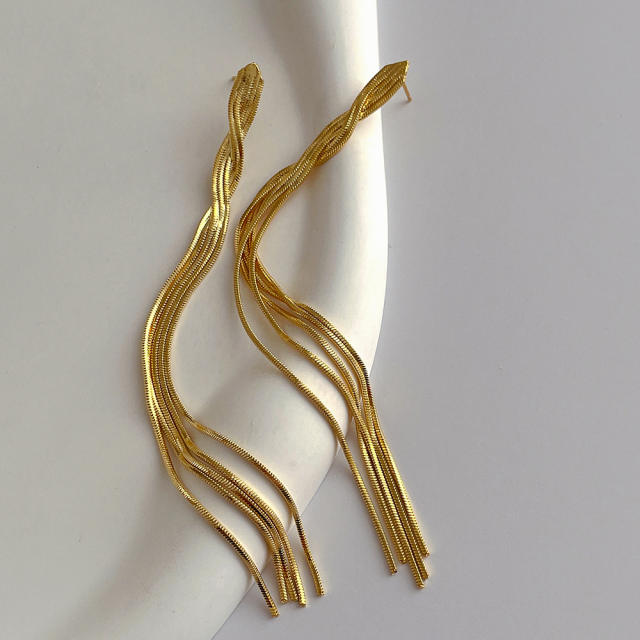 18KG real gold plated chain tassel earrings