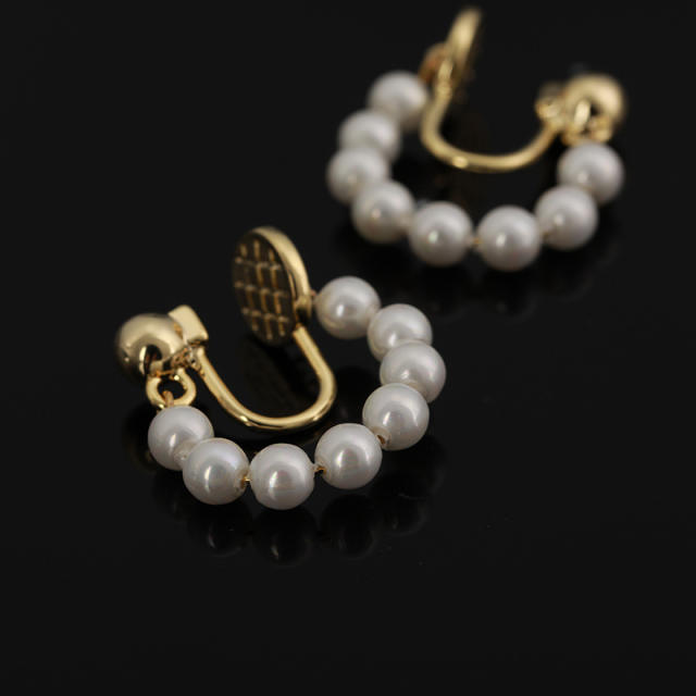 Pearl beaded hoop clip on earrings