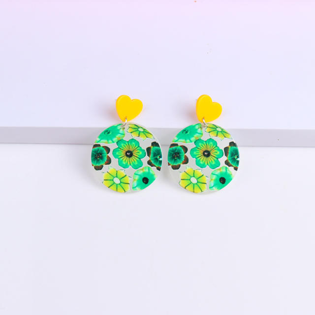Summer cute floral round charm acrylic earrings
