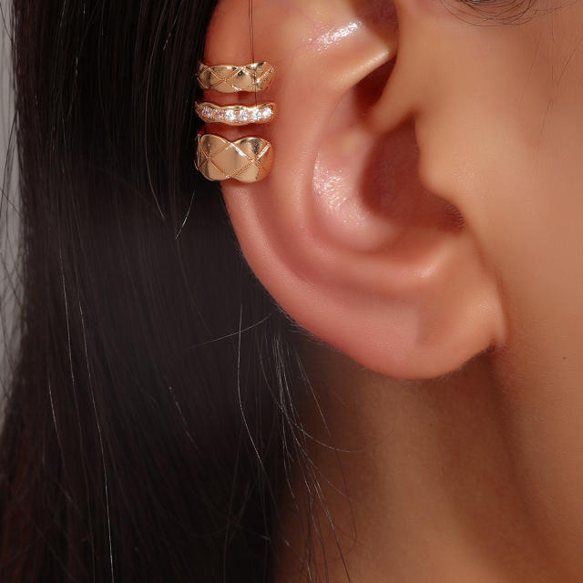 3 layers rhinestone copper ear cuff