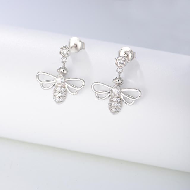 S925 sterling silver cute bee dangle earrings