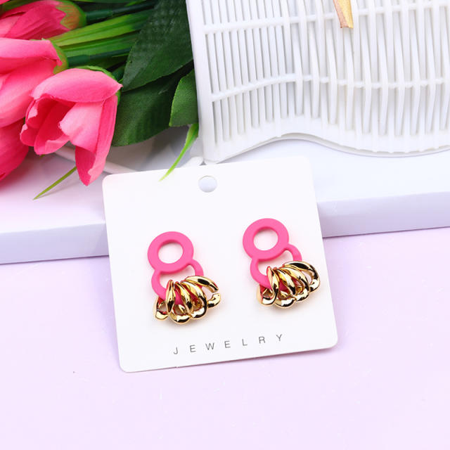 Candy color geometric ring design earrings