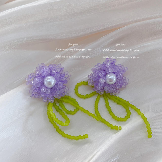Korean fashion beaded flower dangle earrings for women