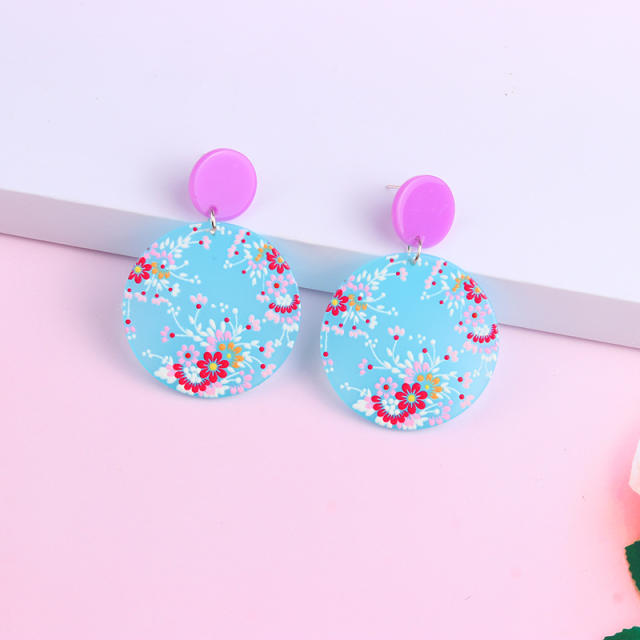 Summer cute floral round charm acrylic earrings