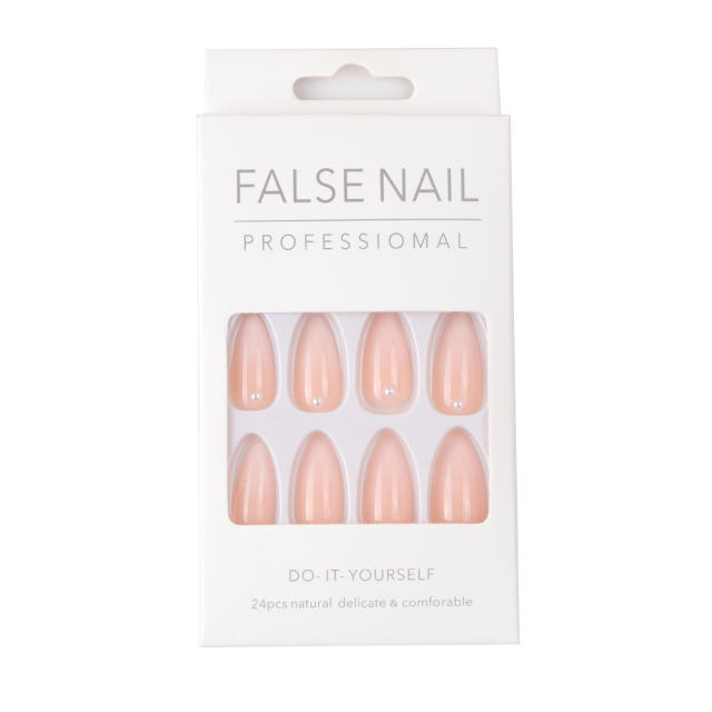 Nude pink color rhinestone false nails