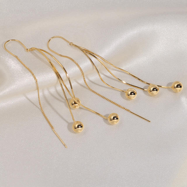 Gold color bead tassel clip on earrings dangle earrings