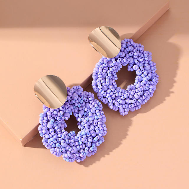 Boho colorful seed beads ring shape earrings