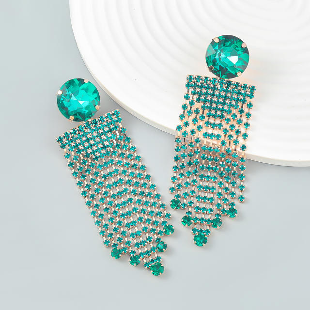 Color rhinestone tassel long earrings for women