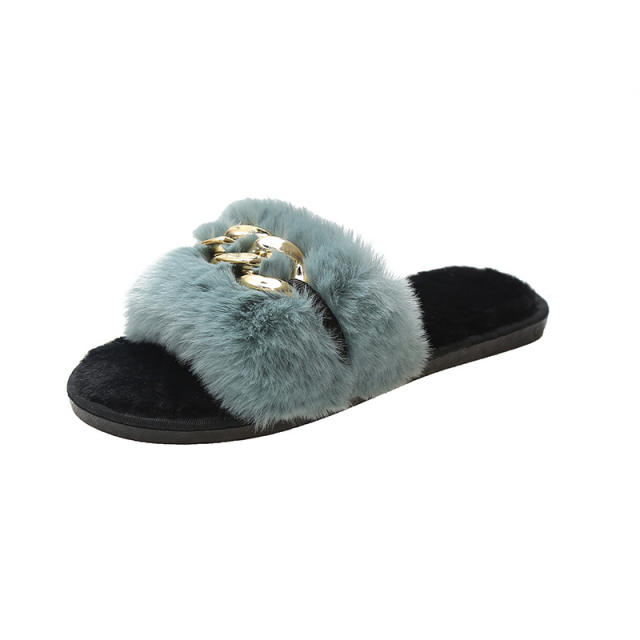 Metal chain fluffy slippers