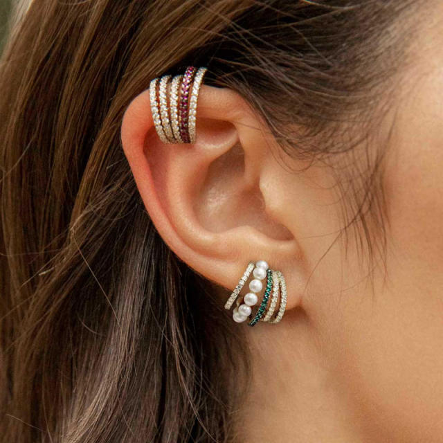 Multi-layer pearl rhinestone ear clip