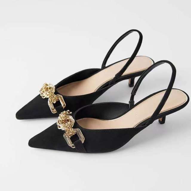 Metal buckle slingback kitten heels