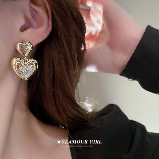 Silver needle korean fashion metal heart dangle earring