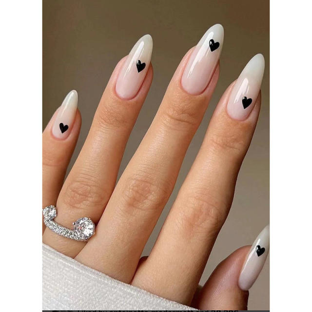 Tiny black heart women false nails