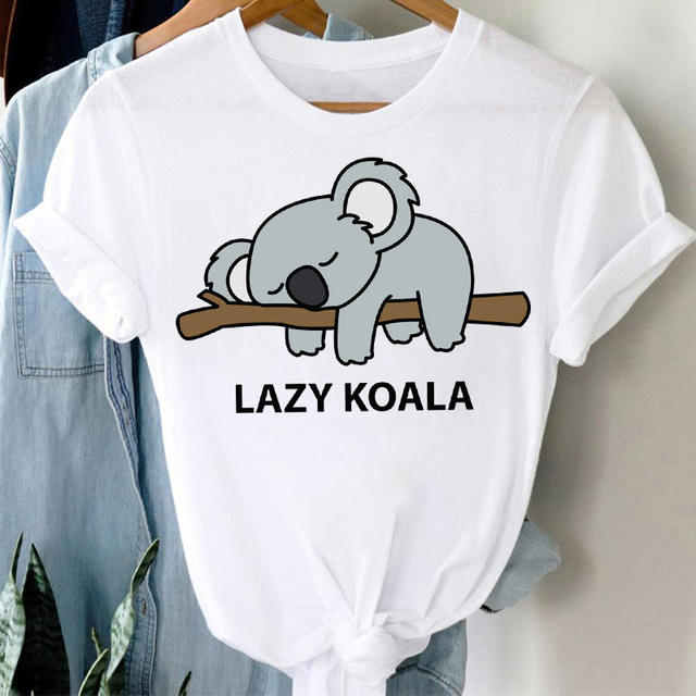 Cute lazy koala printing women t shirt