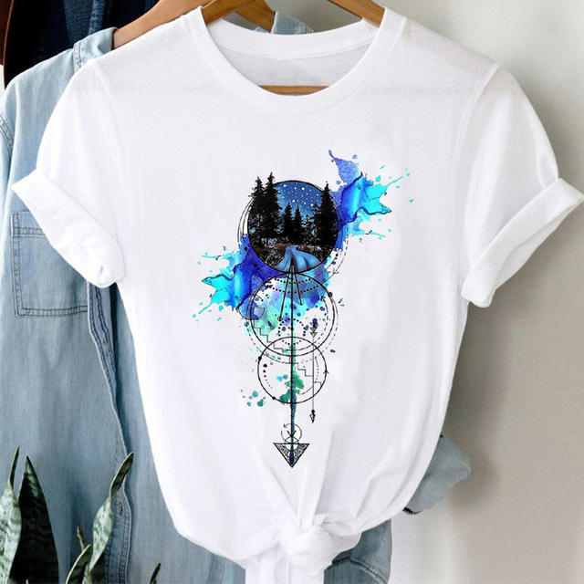 New watercolor printing women's short-sleeved T-shirt