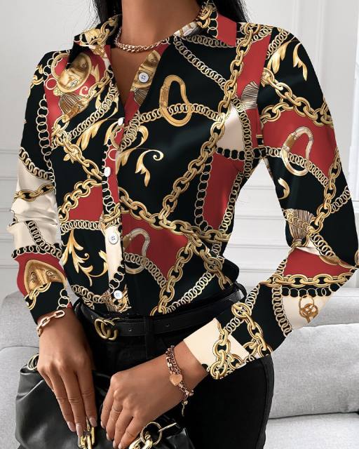 Patterned long sleeve woman blouse