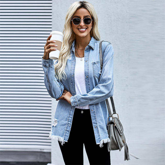 Long sleeve ripped jeans blouse