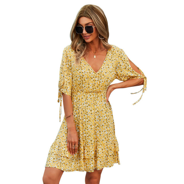 V neck summer A line short dress