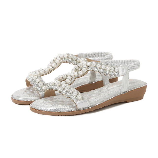 Rhinestone pearl flat sandals