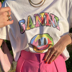 INS hot sale rainbow color letter smile face t shirt