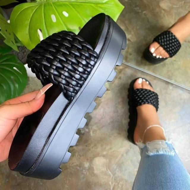 Braided platform slippers