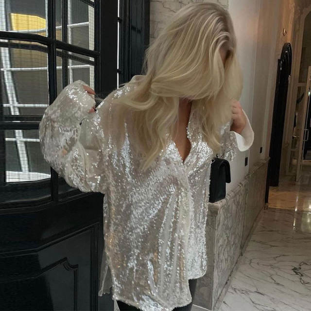 Sexy loose sleeve sequin blouse for woman