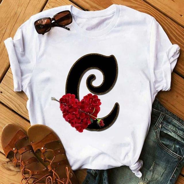 Fashion uppercase letter printed women's short-sleeved T-shirt