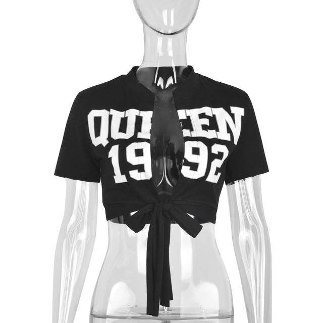 Sexy letter design tie front cropped tops for women