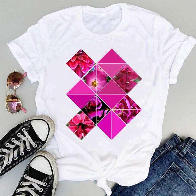 Color geometric shape printing women t shirts