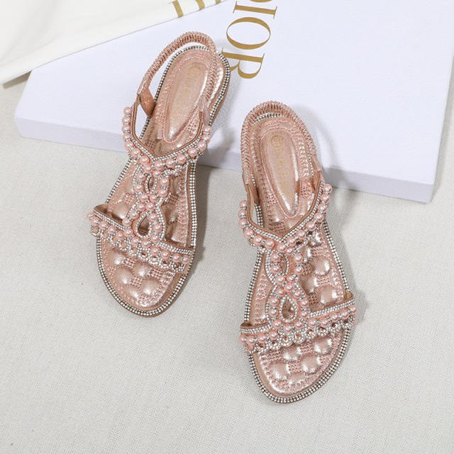 Rhinestone pearl flat sandals