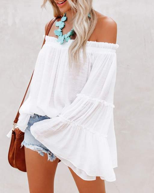 Bell sleeve sexy off shoulder tops