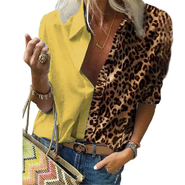 Leopard print long sleeve woman blouse
