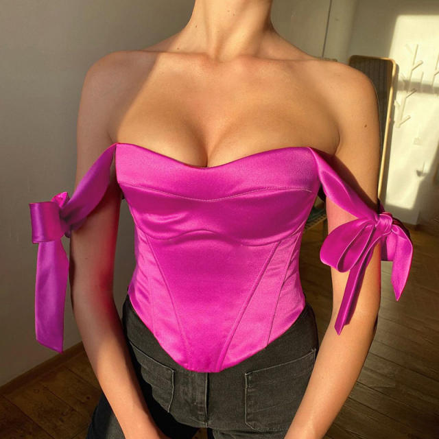 Summer color satin sexy off shoulder corset tops