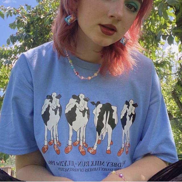 Cow pattern blue color summer t shirt