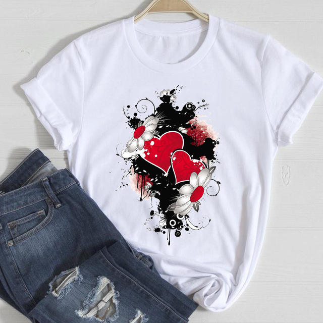 New red lip letter printed women's short-sleeved T-shirt