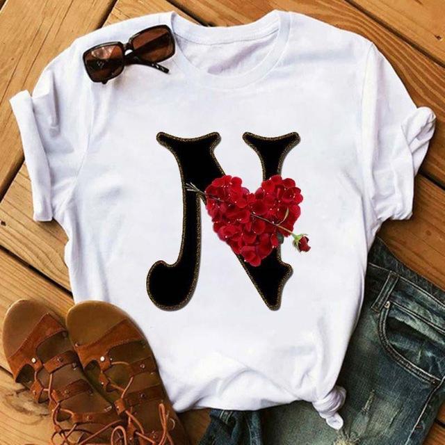 Fashion uppercase letter printed women's short-sleeved T-shirt