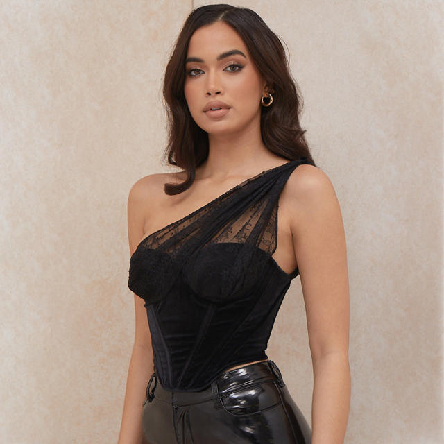 Black lace velvet corset tops