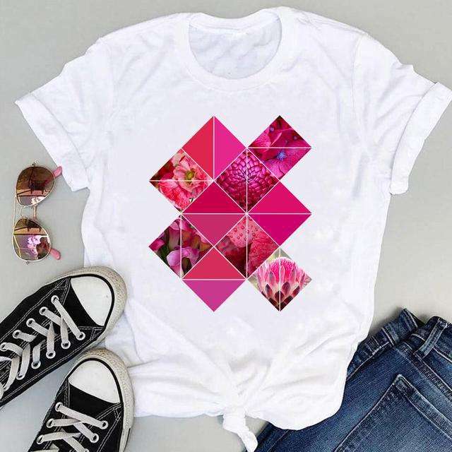 Color geometric shape printing women t shirts