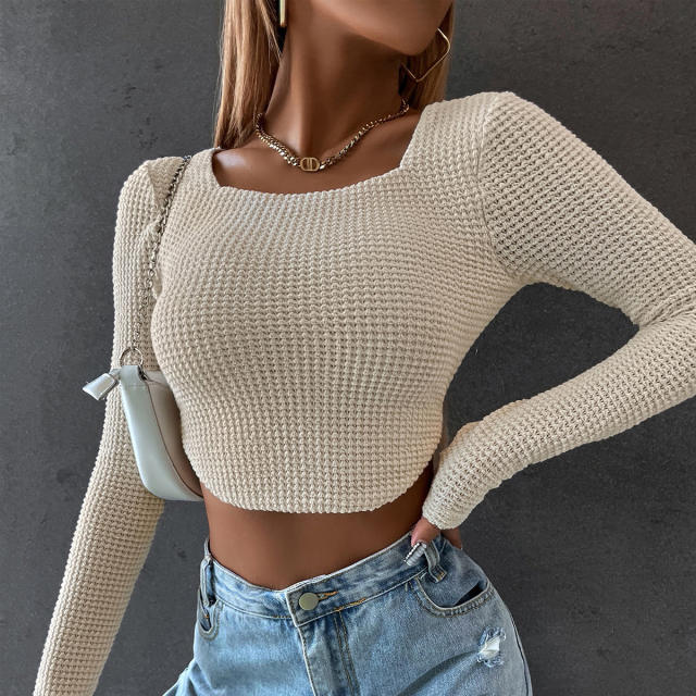 Long sleeve knitted crop tops