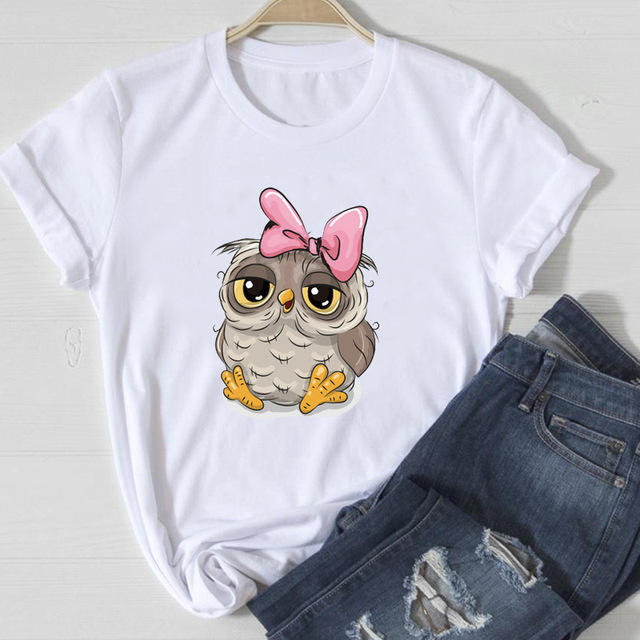 2022 cute owl printing women t shirts