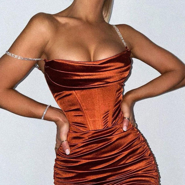 Rhinestone satin corset dress