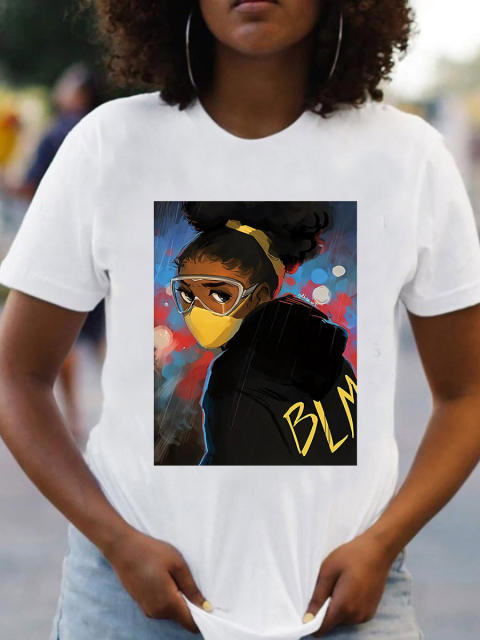 Fashion summer black girl printed women's short sleeve t-shirt