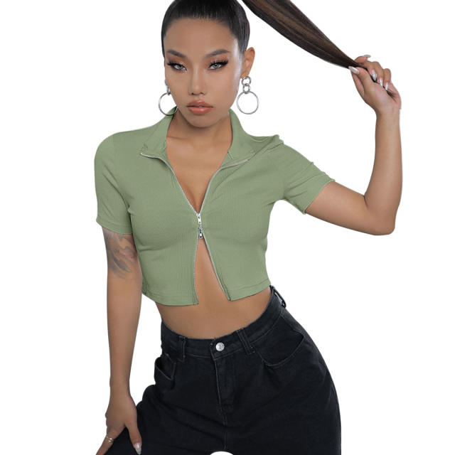 Full zip knitted crop tops