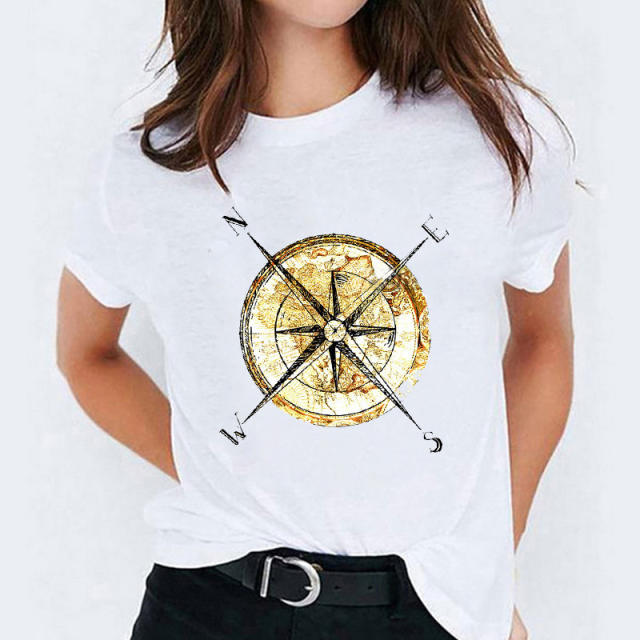 Summer fashion feather print women's short-sleeved T-shirt