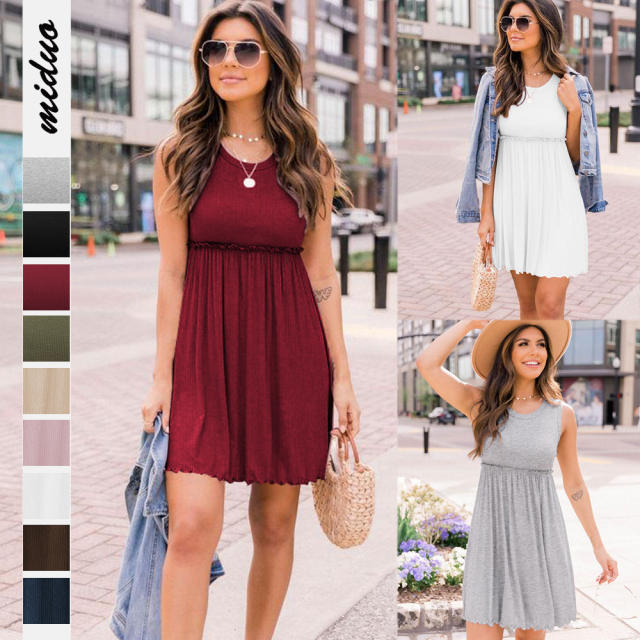 Plain color sleeveless short dress