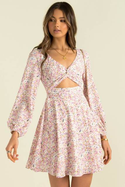 Floral long sleeve short dress