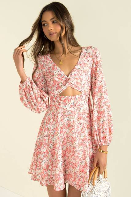 Floral long sleeve short dress