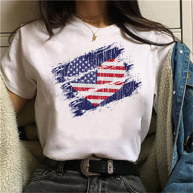 Fashion American element letter print women's short sleeve t-shirt